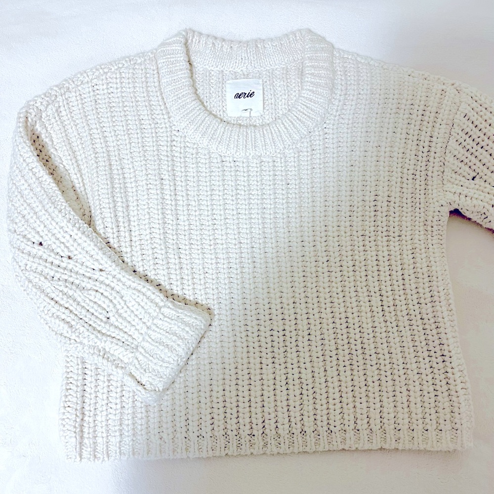 Aerie White Chunky Knit Sweater